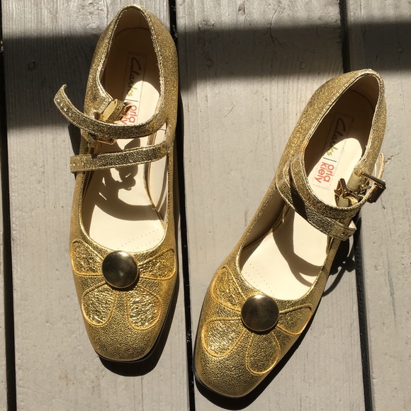 Clarks Shoes Clarks Orla Kiely Angelina Gold Mary Janes Poshmark